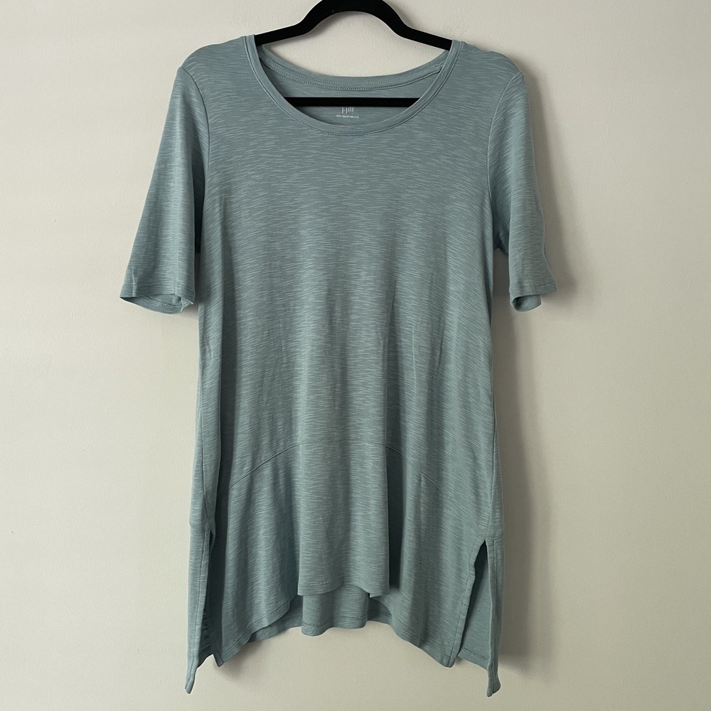 J Jill Pima Cotton Dipped Hem Tunic Top Blue Size S Stretch Scoop Neck Lagenlook